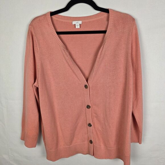 J. Jill Womens Button Up Cardigan Sweater Pink Long Sleeve Size Large Grannycore - Picture 1 of 6